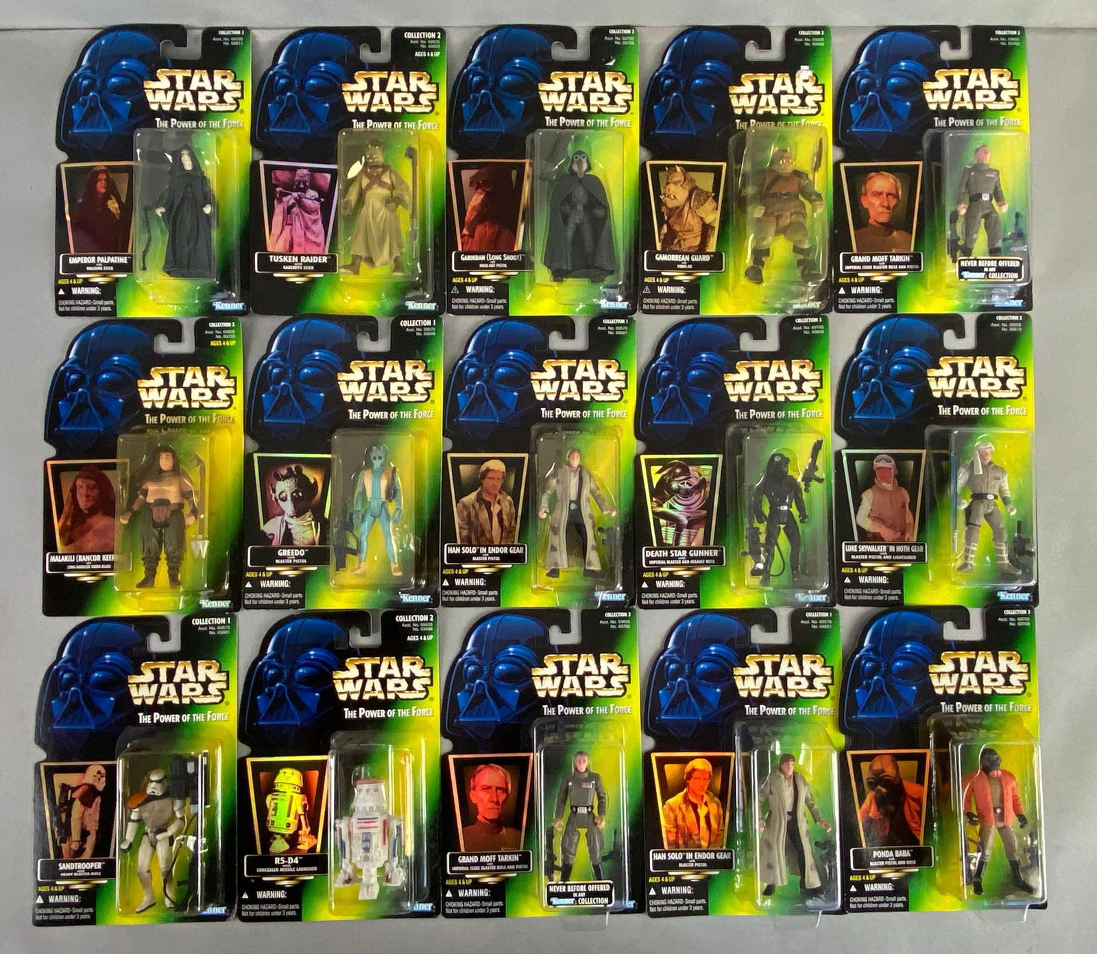 Group of 15 Kenner Star Wars The Power of the Force Action Figures: Includes ponda baba, sandtrooper, greedo and more, sealed, largest figure measures 4 inches tall