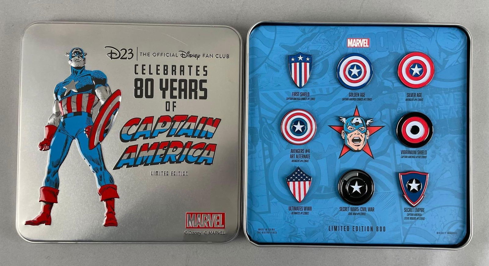 Limited Edition Disney Marvel 80 Years of Captain America Pin Set (1 of 3)