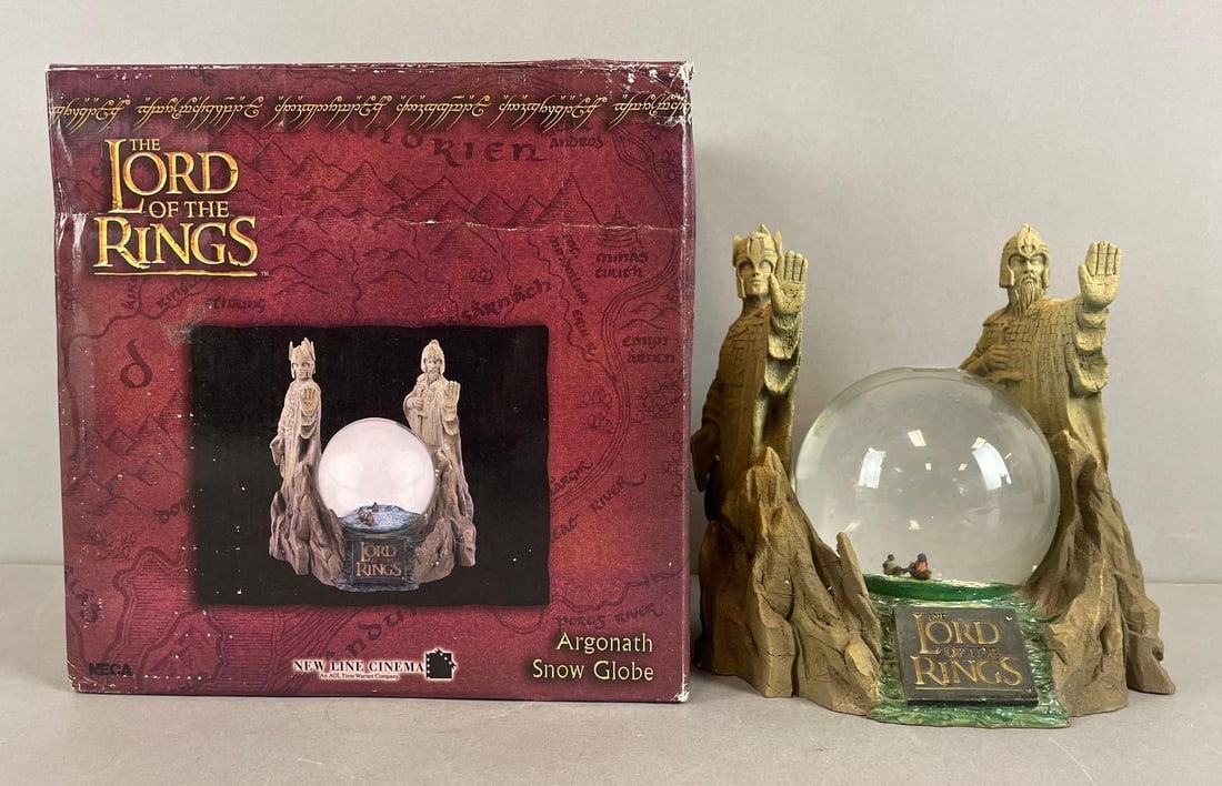 2002 Neca Lord of the Rings Argonath Snow Globe: Original packaging, box measures 8 3/4 x 8 3/4 x 7 1/4 inches