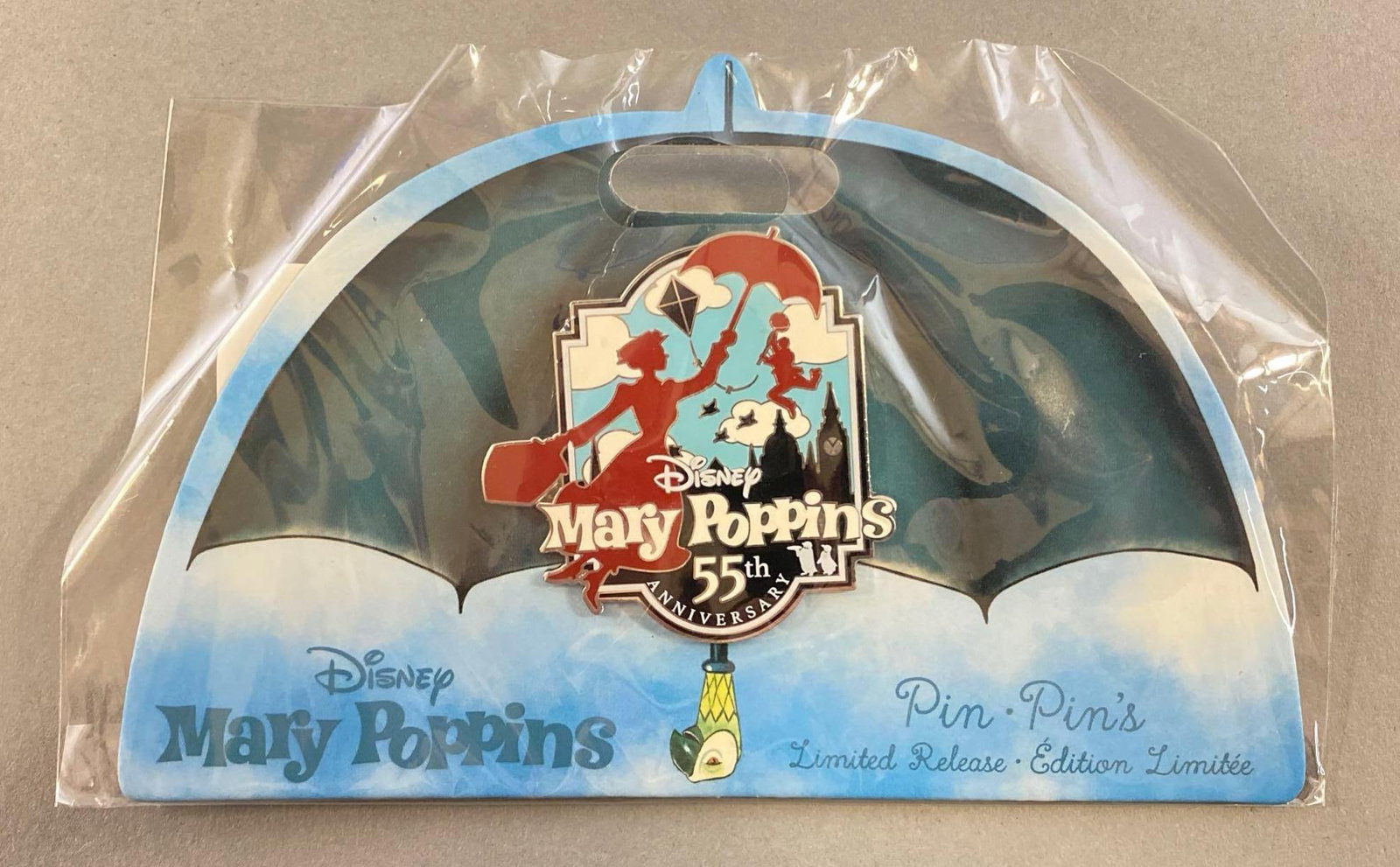 Disney Mary Poppins 55th Anniversary Enamel Pin: Limited Release. Measures 2 x 2 inches.