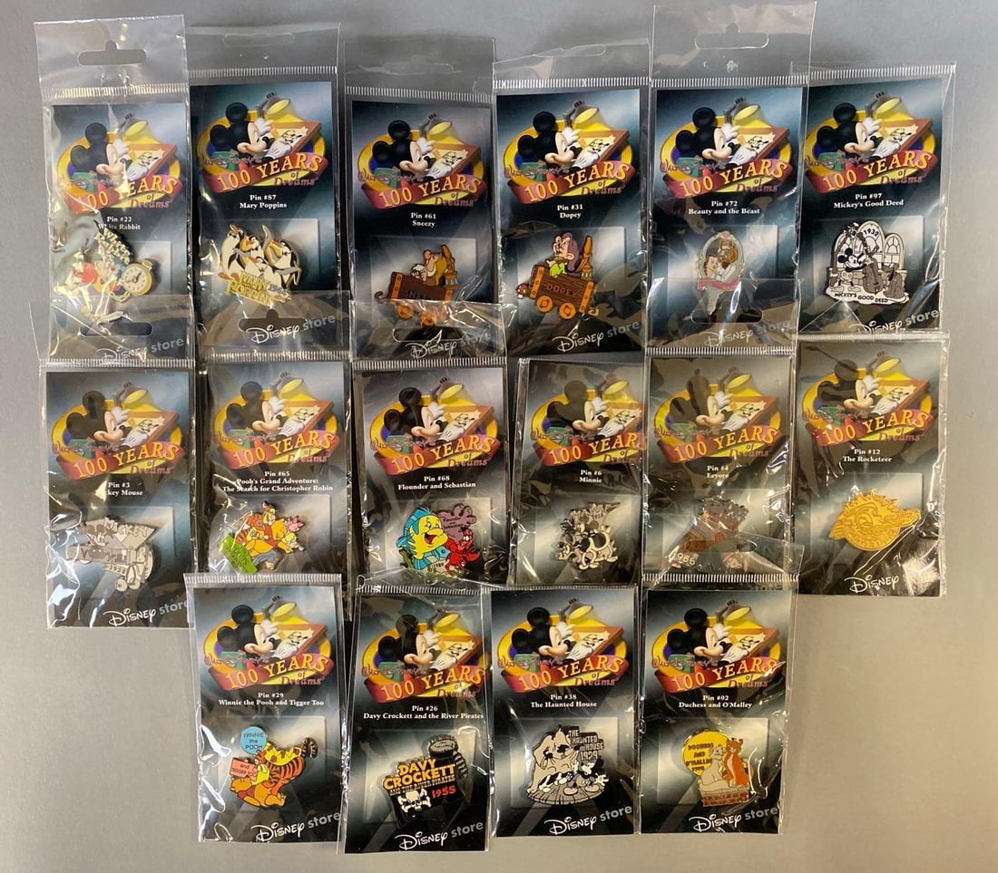 Group of 16 Disney 100 Years of Dreams Enamel Pins (1 of 3)