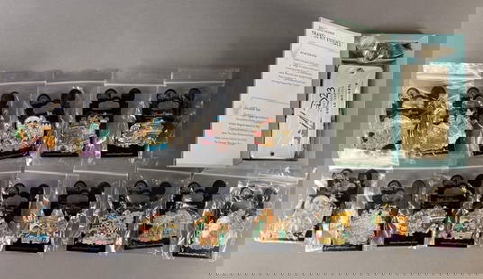 Group of 13 Disney Enamel Locations Pins and More: Includes D23 Around the World of Parks Passport, Disney Cruise line ship pin, Disney Shanghai Hong Kong and more. Largest item measures 6 1/2 x 3 3/4 x 1/2 inches.