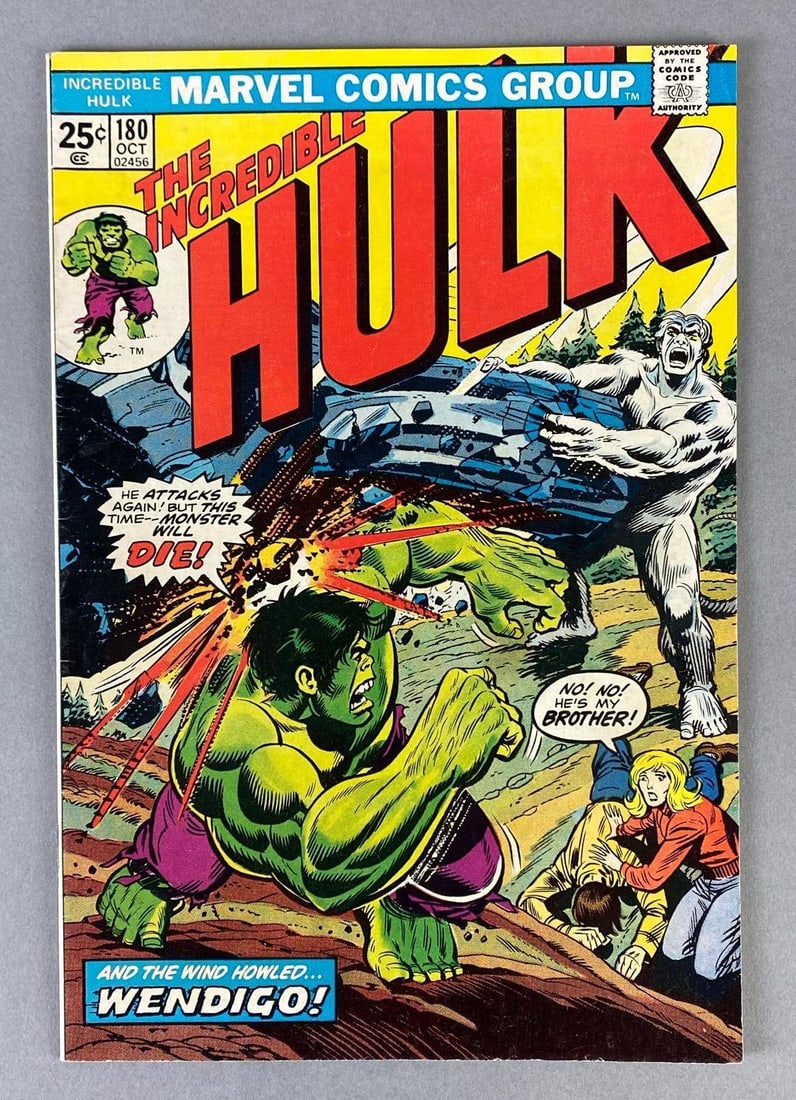 Marvel Comics The Incredible Hulk No. 180: Cameo Appearance of Wolverine on last panel - Series A Marvel Value Stamp #67 (Cyclops), October 1974, Bronze Age, $.25, Bagged and boarded.