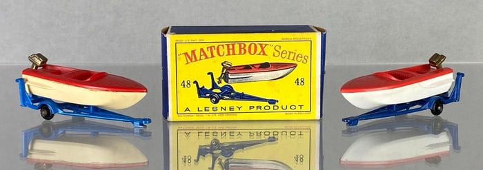 Group of 2 Matchbox No. 48 Trailer with Removable Sports Boat