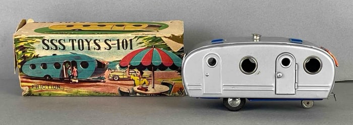 1950s SSS Toys S-101 Tin Litho Friction Camper