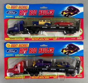 Group of 2 1998 Mighty Machines Ford Hot Rod Hauler Die-Cast Vehicles