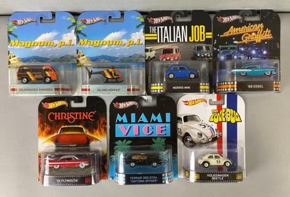 Group of 7 Mattel Hot Wheels Film Die-Cast Vehicles