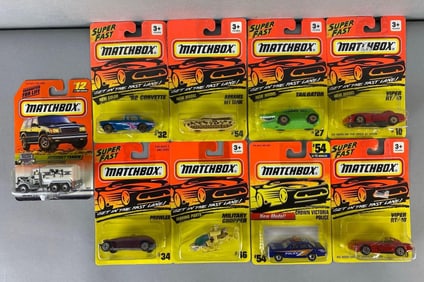 Group of 8 Matchbox Get in the Fast Lane Die-Cast Vehicles and More