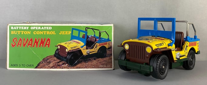 Junior J Toy Savanna Button Control Tin-Litho Jeep