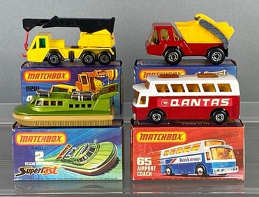 Group of 4 Matchbox No. 2, 37, 49, and 65 Die-Cast Vehicles