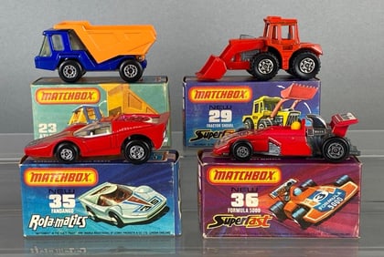 Group of 4 Matchbox No. 23, 29, 35, and 36 Die-Cast Vehicles