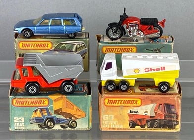 Group of 4 Matchbox No. 12, 18, 23, and 63 Die-Cast Vehicles