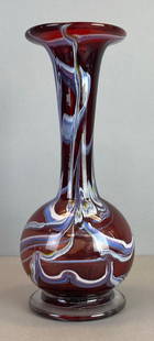 Murano Style Sommerso Swirl Red Art Glass Vase: Large scratch/crack on bottom half of vase, does not seem to penetrate fully through, measures 12 x 5 x 5 inches