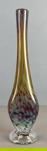2005 Artist Signed Splatter Confetti Art Glass Swung Vase: Pontil mark present, Artist name etched on pontil mark, measures 12 1/2 x 3 x 2 3/4 inches