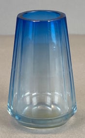 Mid-Century Modern Baccarat Blue Clear Paneled Cut Glass Vase