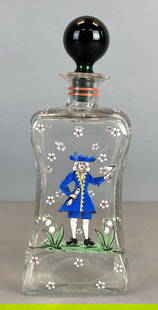 Antique Hand Painted Floral Victorian Style Glass Decanter: Measures 9 1/2 x 3 3/4 x 3 3/4 inches