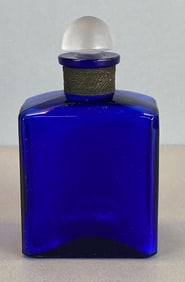 Art Deco Cobalt Blue Wire Wrapped Neck Glass Bottle/Flask
