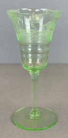 Antique Cambridge Imperial Hunt Etched Vaseline Glass Goblet