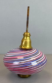 Antique Blue White Pink Swirl Glass Lamp Oil Tank