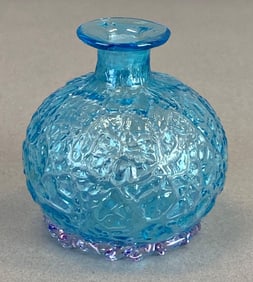 Mid-Century Modern Textured Blue Art Glass Bud Vase