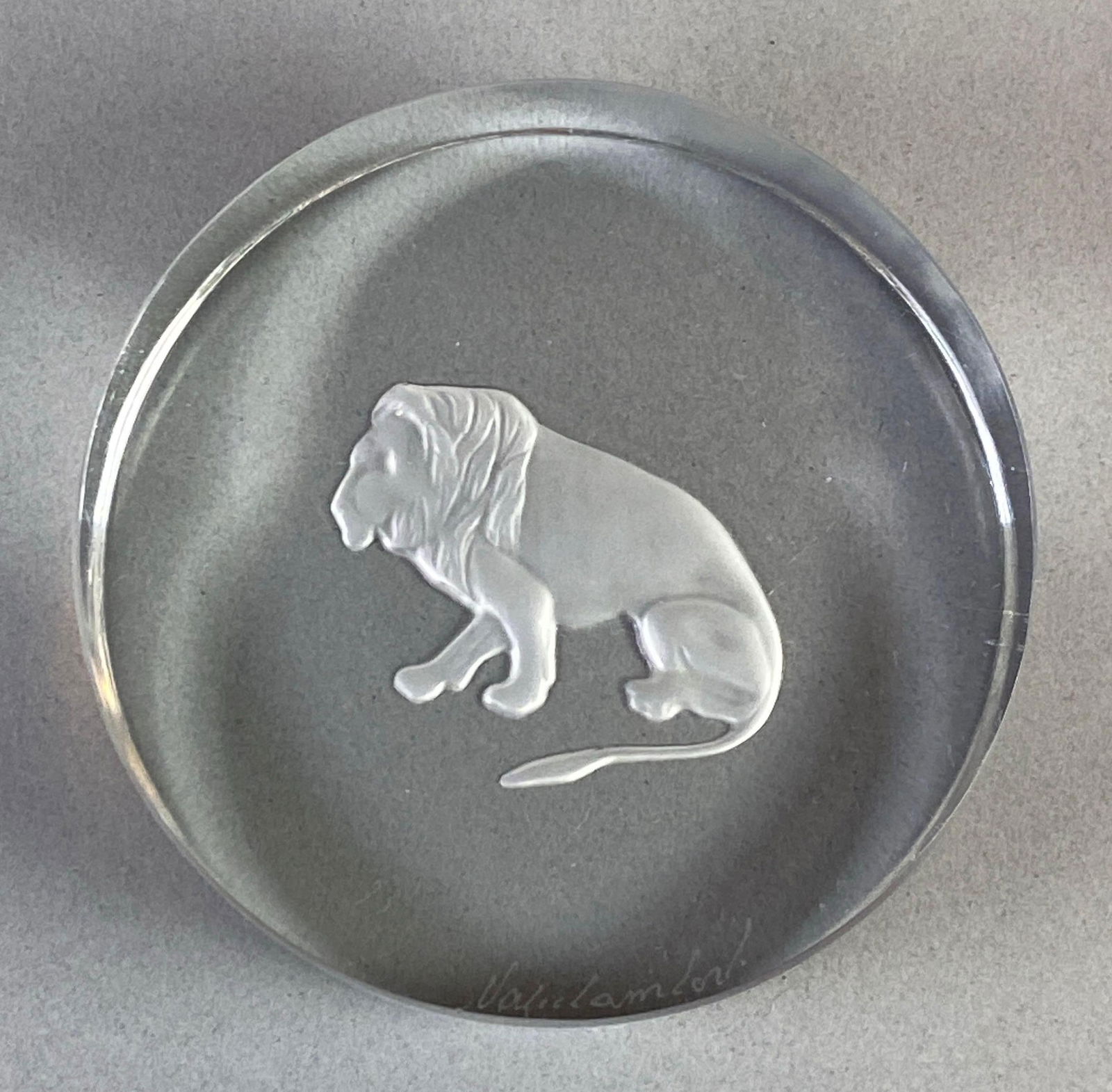 Signed Val St. Lambert Lion Crystal Paperweight (1 of 3)