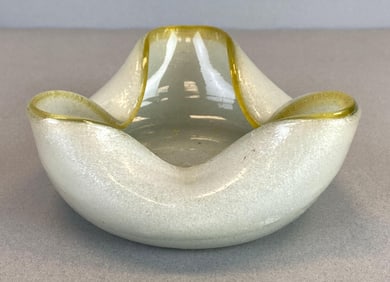 Mid-Century Modern Bullicante Art Glass Yellow Rim Bowl