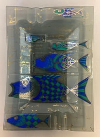 Higgins MCM Hand Painted Fish Motif Art Glass Ash Tray