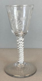 Antique Etched Floral Twist Stem Wine Glass
