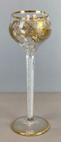 Antique Hand Painted Gold Floral Motif Twist Stem Wine Glass