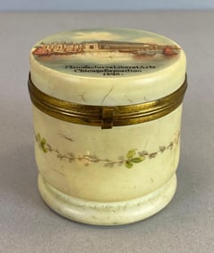 1893/1894 Chicago Worlds Fair Manufactures Liberal Arts Souvenir Glass Dresser Jar