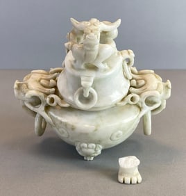 Chinese Carved Marble Lidded Incense Burner