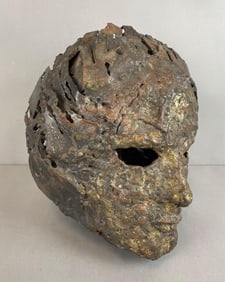 Brutalist Copper and Brass Mask Sculpture