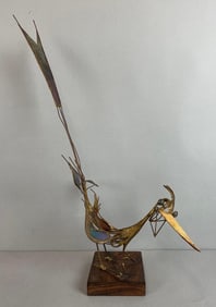Brutalist Copper and Brass Bird Sculpture