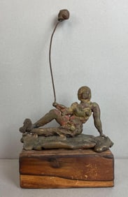 Brutalist Copper and Brass Figure with Balloon Sculpture