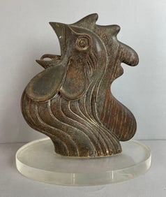 Antique Carved Wood Rooster Head