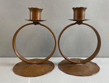 Pair of Arts and Crafts  Copper Candlesticks
