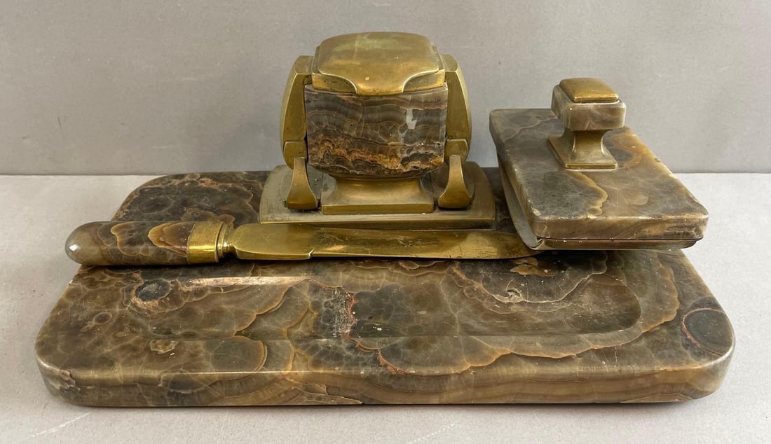 Art Deco Marble and Brass Desk Set (1 of 3)