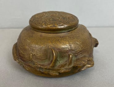 Antique Art Nouveau Bronze Viking Ships Ink Well