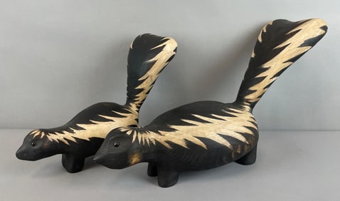 Pair of 2 Painted Wood Skunks