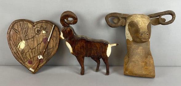Group of 3 Bighorn Sheep Wood Folk Art