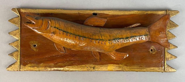 Vintage Carved Wood Northern Pike Wall Plaque