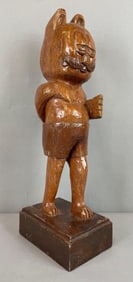Folk Art Carved Wood Garfield Style Cat Figure