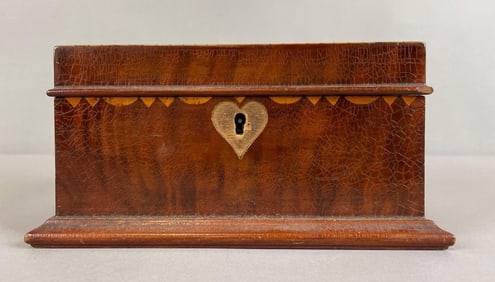 Antique Swedish American Inlaid Wood Felt-Lined Trinket Box