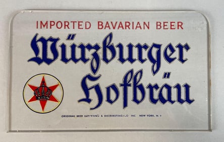 Antique Art Deco Wurzburger Hofbrau R.O.G. Beer Advertising Sign