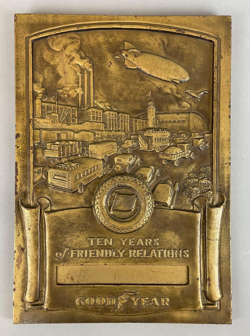 Vintage Goodyear Tires 10 Years of Friendly Relations Cast Iron Plaque (1 of 2)