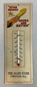 Antique Star Brand Shoes Oregon, IL Dealer Metal Advertising Thermometer