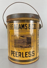 Vintage F.F. Adams and Co. Peerless Tobacco Advertising Tin Can