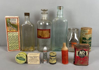 Group of Vintage Medicinal Bottles and More