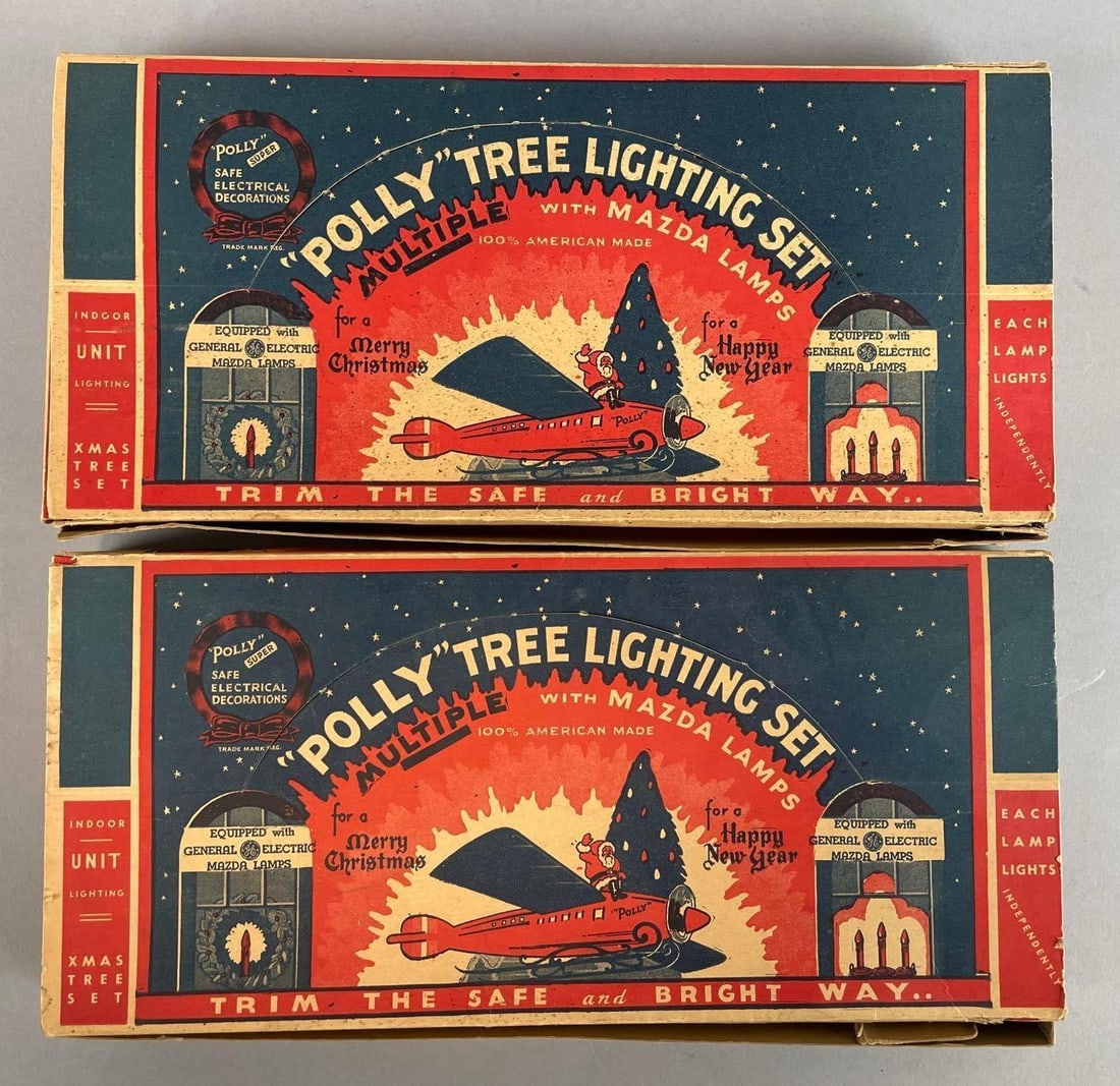 Group of 2 Vintage Polly Christmas Tree Lighting Set Boxes with Santa Claus on Aeroplane (1 of 4)