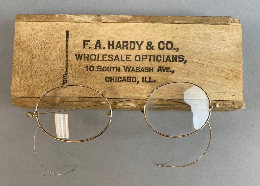 Antique Wire Eyeglasses with Wood Advertising Case (1 of 3)